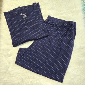 CROFT & BARROW Navy Blue Polkadot Women Pj Pajamas Set NWT 3XL 4XL Long Sleeve